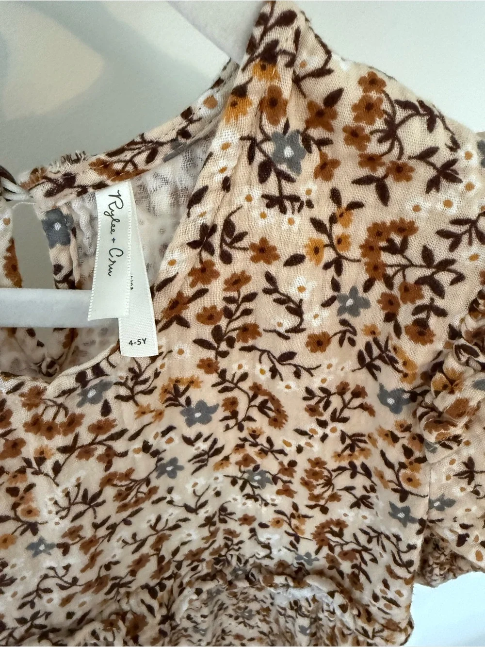 Rylee + Cru Cream Floral Tiered Dress with Mustard and Navy Print